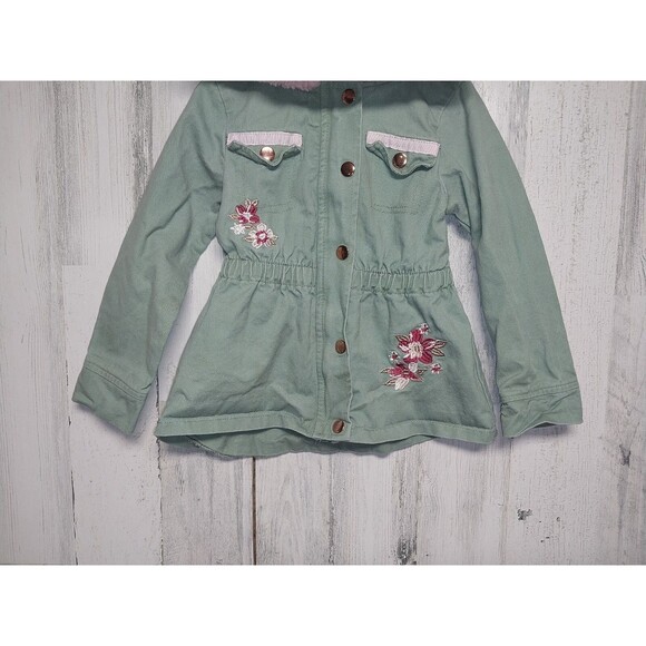 Little Lass Size 5 Hooded Jacket Green & Pink Canvas - Picture 2 of 6